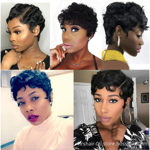 Vigorous Short Finger Wave Curly Wigs for Black Women Brazilian100% human wigs pixie short wigs